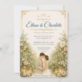 エレガントなオレンジの花柄の結婚式招待状テンプレート 招待状 (正面)