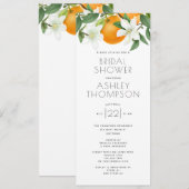 エレガントなオレンジブルームと葉のブライダルシャワー 招待状 (正面/裏面)