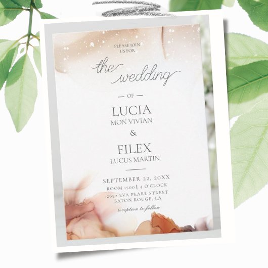 エレガントなオレンジ水彩インクウェディング 招待状