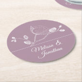 エレガントなオーキッドの花のモダンな紫の結婚式 ラウンドペーパーコースター (アングル)
