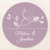 エレガントなオーキッドの花のモダンな紫の結婚式 ラウンドペーパーコースター (正面)