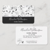 エレガントなオーキッド ブラック＆ホワイト フラワーデリケート シック 名刺 (正面/裏面)