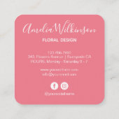 エレガントなオーキッド ブラック ホワイト フローラル モダン ピンク スクエア名刺 (裏面)