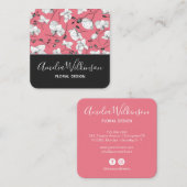 エレガントなオーキッド ブラック ホワイト フローラル モダン ピンク スクエア名刺 (正面/裏面)