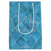 エレガントなオーシャンブルーのアーガイルパターン メリークリスマス ミディアムペーパーバッグ (裏面)