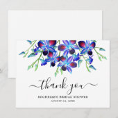 エレガントなオーシャンブルーのオーチッド水彩画 ブライダルシャワー サンキューカード (正面/裏面)