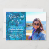 エレガントなオーシャンブルーの写真付き退職パーティー 招待状 (正面)