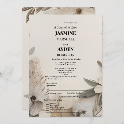 エレガントなオーダーメイドの結婚式招待状 セーブザデート (正面/裏面)