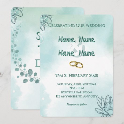 エレガントなオーダーメイドの結婚式招待状 3 セーブザデート (正面/裏面)
