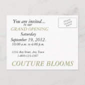 エレガントなオートクチュールビジネス開始発表カード インビテーションポストカード (裏面)