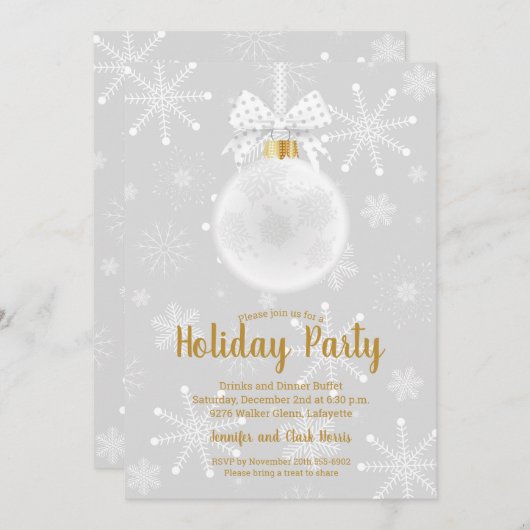 エレガントなオーナメント スノーフレーク ホリデー招待状 (正面/裏面)