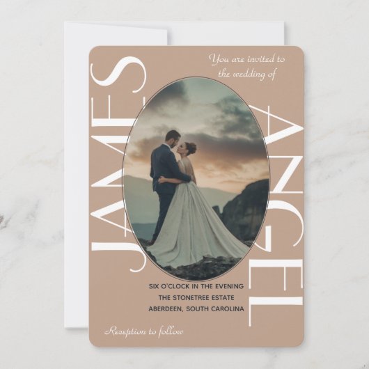 エレガントなオーバルシェイプの新郎新婦カスタム結婚式 招待状 (正面)