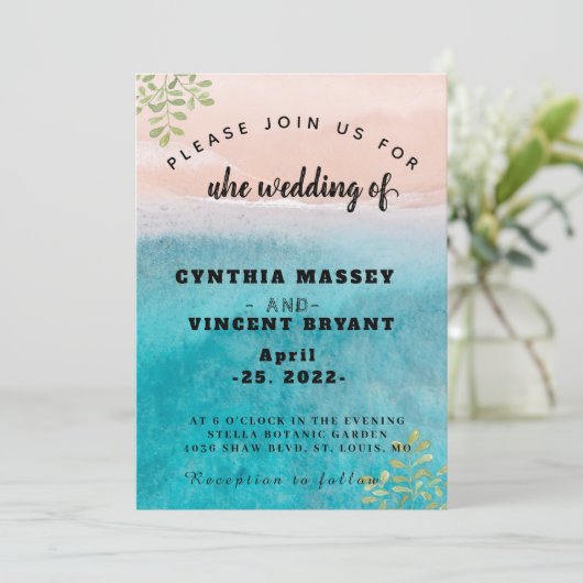 エレガントなオープンシーとスカイのビーチウェディングモード 招待状 (スタンド正面)