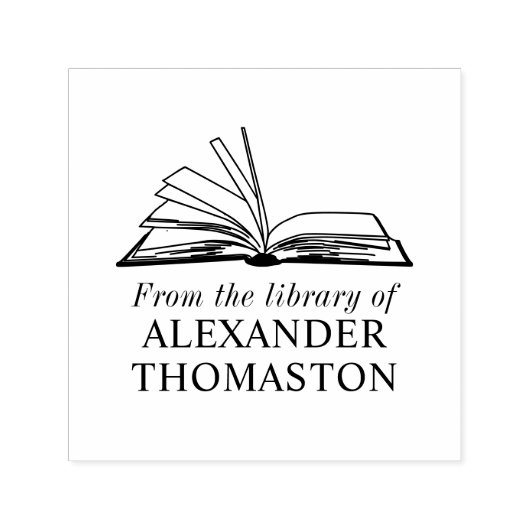 エレガントなオープン本 「〇〇の蔵書から」 名前 セルフインキングスタンプ (デザイン)