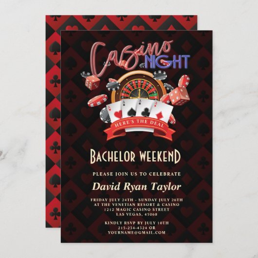 エレガントなカジノナイト ヴェガス バチェラーパーティー 招待状 (正面/裏面)