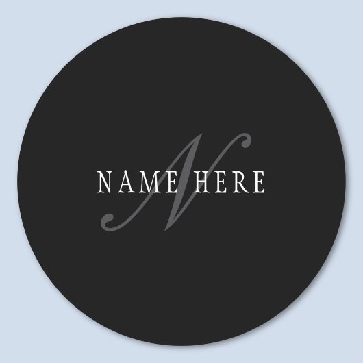 エレガントなカスタマイズ可能なイニシャル | ブラック グレー ホワイト ラウンドシール