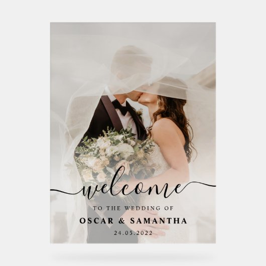 エレガントなカスタムウェディングフォトウェルカム アクリルサイン (正面)