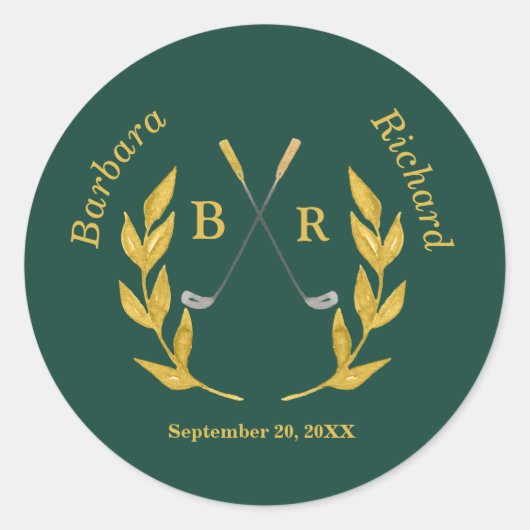 エレガントなカスタムゴルフテーマのウェディング ラウンドシール (正面)