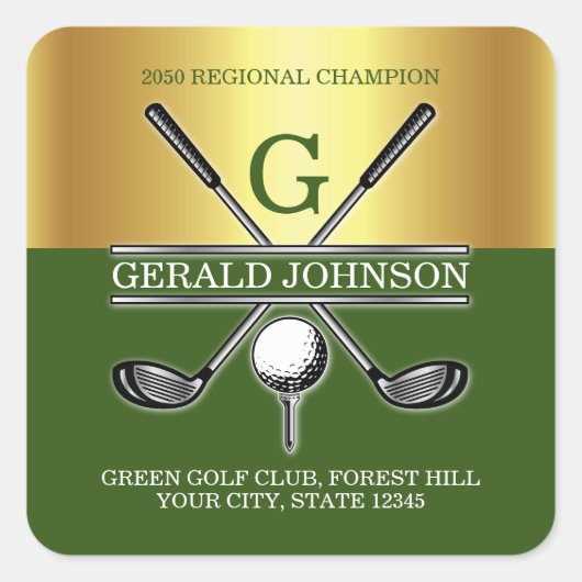 エレガントなカスタムゴルフモノグラム スクエアシール (正面)