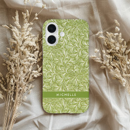 エレガントなカスタムネーム グリーンボタニカル iPhone 16ケース