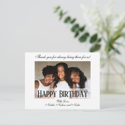 エレガントなカスタムハッピーバースデー写真 ポストカード (スタンド正面)