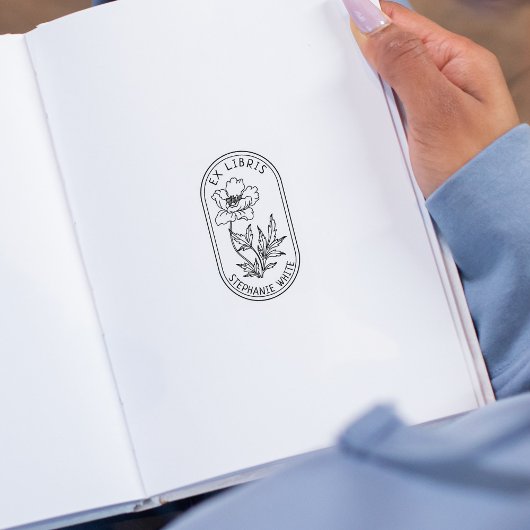 エレガントなカスタムフラワー・エクスリブリス ラバースタンプ