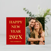 エレガントなカスタム写真 お正月2026 赤金 箔シーズンカード (立ち正面)