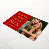 エレガントなカスタム写真 お正月2026 赤金 箔シーズンカード (回転した状態)