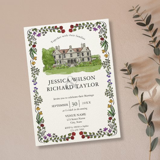 エレガントなカスタム手描き会場マナーイラスト 招待状