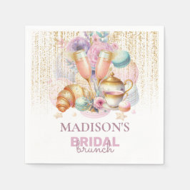 エレガントなカスタム ブライダル ブランチ ピンク & ゴールド グリッター スタンダードカクテルナプキン