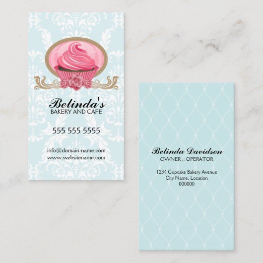 エレガントなカップケーキのベーカリーのカスタム 名刺 (正面/裏面)