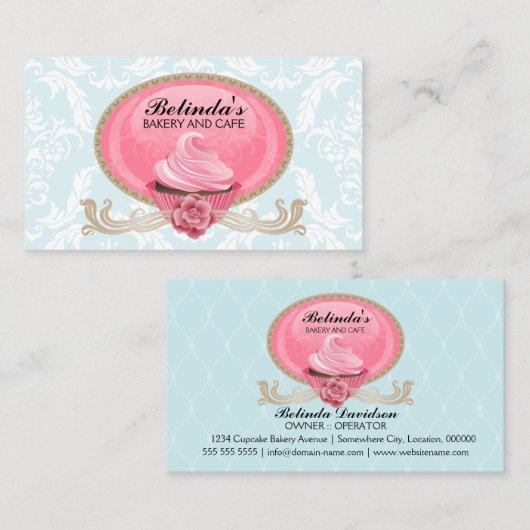 エレガントなカップケーキのベーカリーのカスタム 名刺 (正面/裏面)
