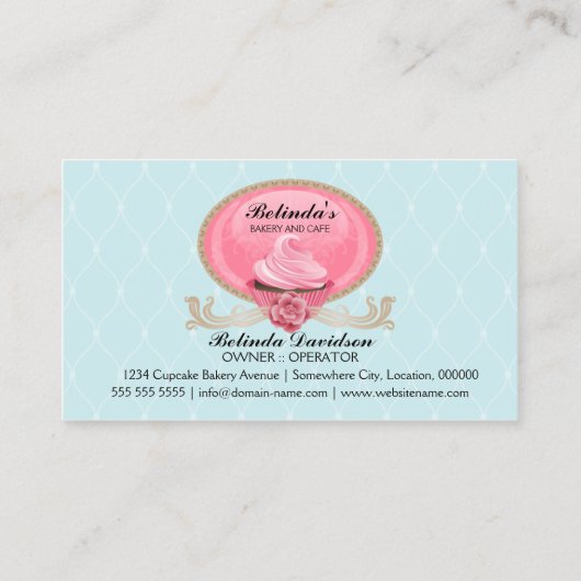 エレガントなカップケーキのベーカリーのカスタム 名刺 (裏面)