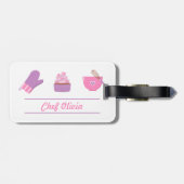 エレガントなカップケーキのミトンのベーキングのパン屋の調理師 ラゲッジタグ (裏面横)