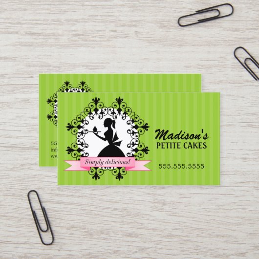 エレガントなカップケーキの緑 名刺 (正面/裏面インサイチュ)