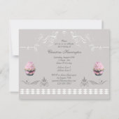 エレガントなカップケーキ ピンク＆グレー 誕生日パーティー 招待状 (裏面)