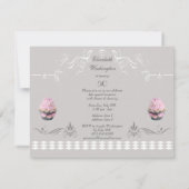 エレガントなカップケーキ ピンク＆グレー 50歳の誕生日 招待状 (裏面)