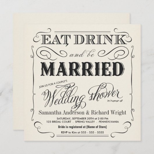 エレガントなカップルのウェディングシャワーの招待状 招待状 (正面/裏面)