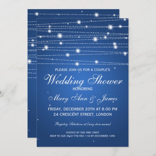 エレガントなカップルのシャワーのきらめくなラインサファイア 招待状 (正面/裏面)