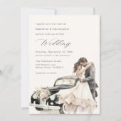 エレガントなカップルのビンテージ結婚式の車の招待状 招待状 (正面)