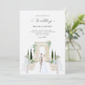 エレガントなカップルの結婚式ガーデン水彩画 招待状 (スタンド正面)