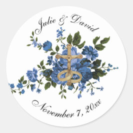 エレガントなカトリックのブルーローゼウディングラベル ラウンドシール
