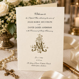 エレガントなカトリックの結婚式ミサプログラム カード