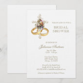 エレガントなカトリックの花嫁シャワー フローラル ゴールド 招待状 (正面/裏面)