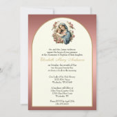 エレガントなカトリック洗礼 マリー 青い花 招待状 (正面)