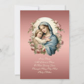 エレガントなカトリック洗礼 マリー 青い花 招待状 (裏面)