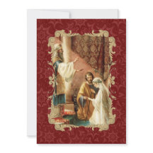 エレガントなカトリック結婚式のゴールドバーガンディ招待状