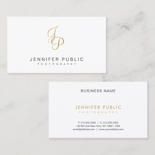 エレガントなカメラマンのモノグラムのモダンな金ゴールドの文字 名刺 (正面/裏面)
