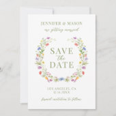 エレガントなカラフルな花のボヘミアンスタイルのSave the Date写真 招待状 (正面)