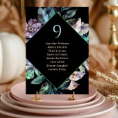 エレガントなカラフルな花の黒い結婚式の着席案内 テーブルナンバー